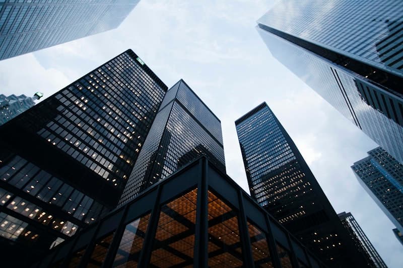 Architectural power accessories and modern commercial glass facade building